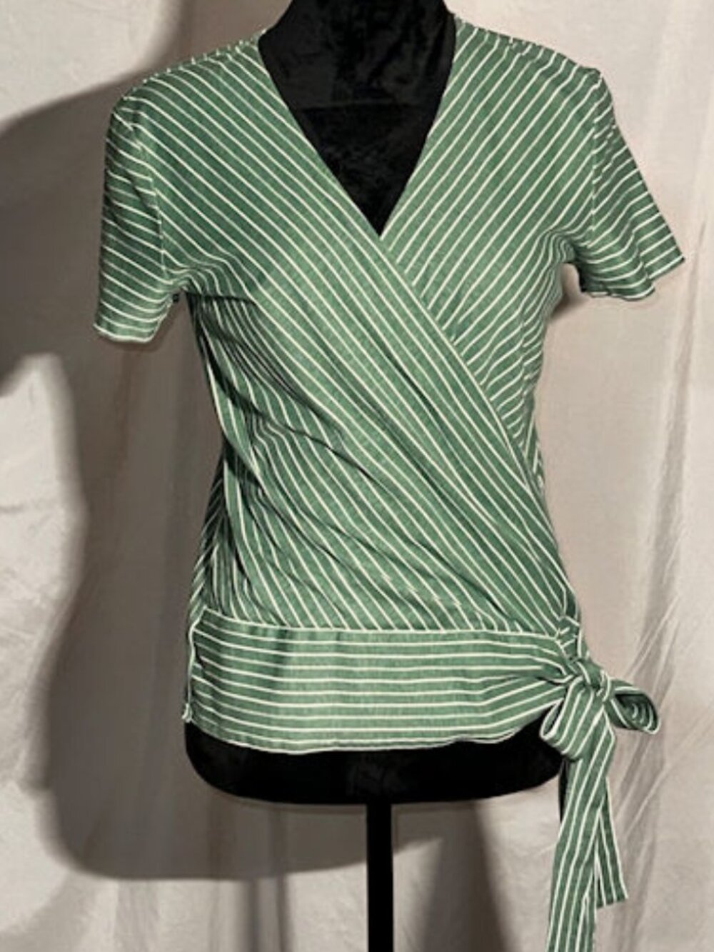 Loft Wrap Shirt, Green and White, Small